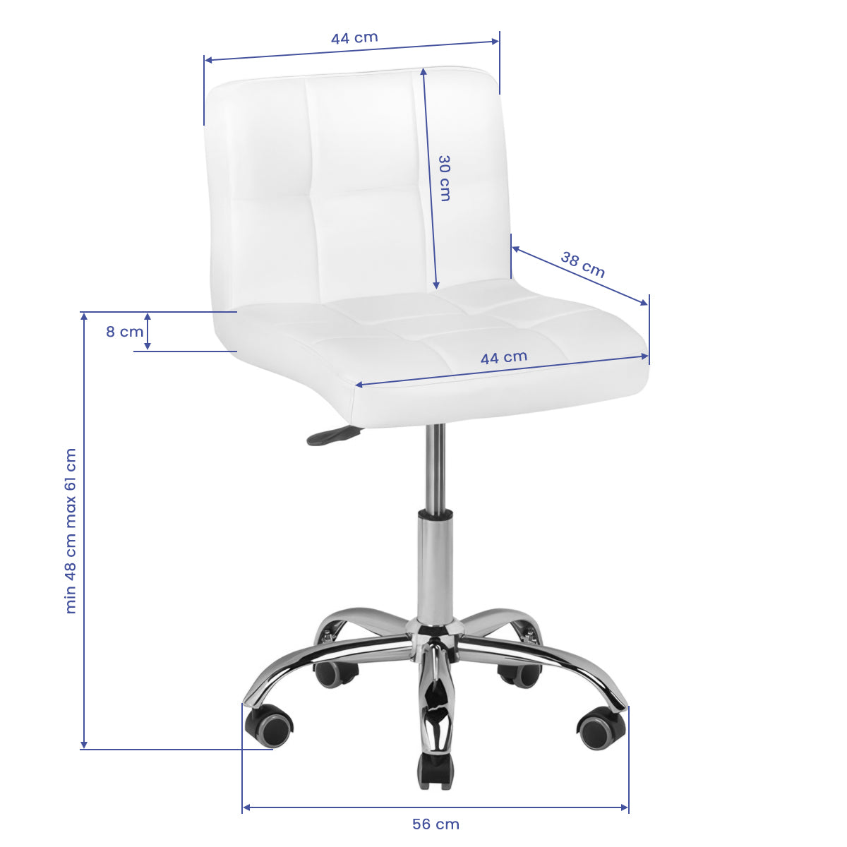 Rollhocker Höhenverstellbar mit Lehne A-5299 Weiß