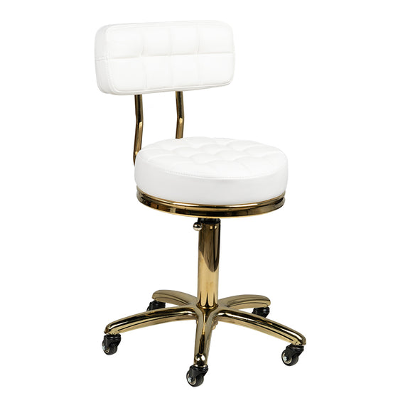 Arbeitshocker Höhenverstellbar mit Lehne AM-961 Gold Weiß