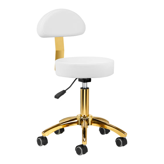 Rollhocker Höhenverstellbar mit Lehne AM-304G Gold-Weiß