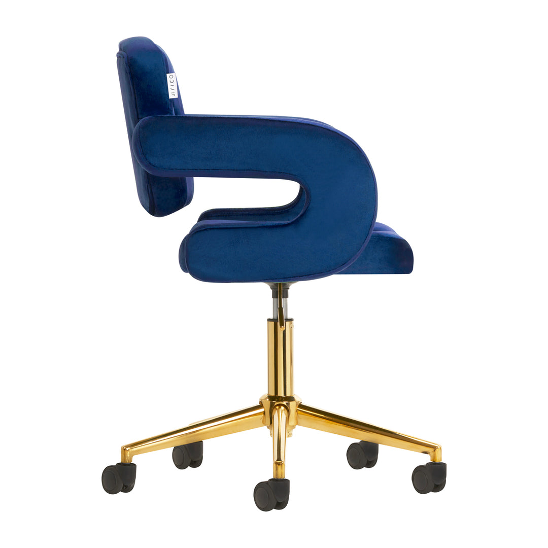 Stuhl Samt Höhenverstellbar mit Lehne 4Rico QS-OF213G Gold-Marineblau - Bild 4