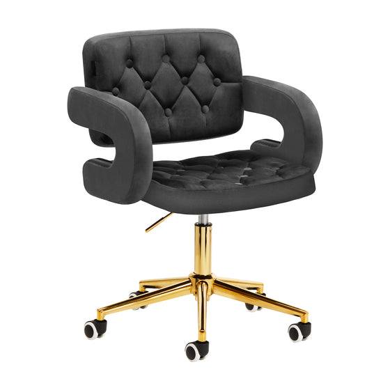 Stuhl Samt Höhenverstellbar mit Lehne 4Rico QS-OF213G Gold-Grau