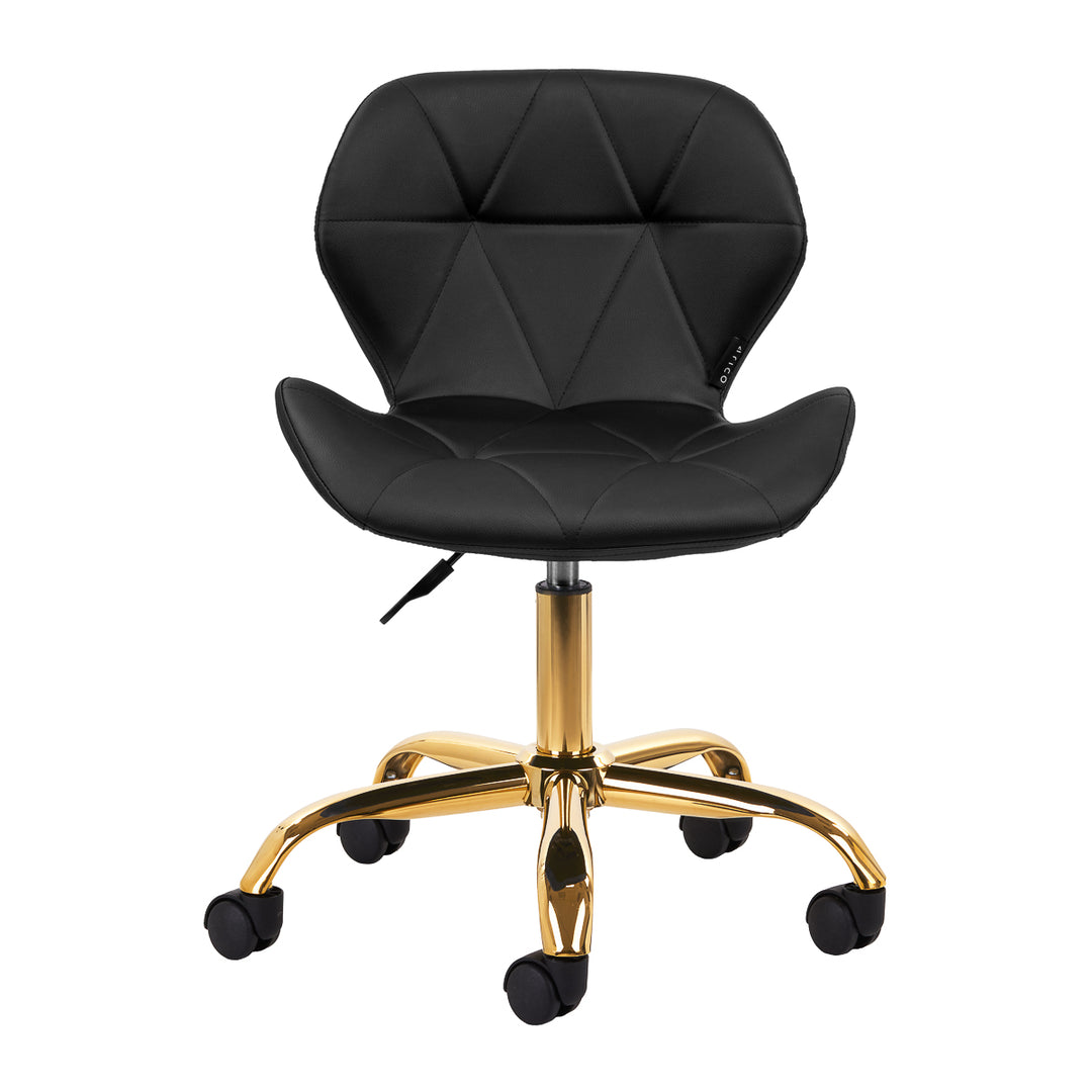 Salonstuhl Höhenverstellbar mit Lehne und Rollen 4Rico QS-06 Gold-Schwarz - Bild 2