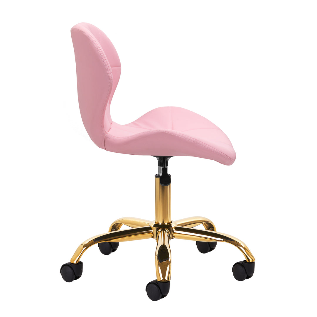Salonstuhl Höhenverstellbar mit Lehne und Rollen 4Rico QS-06 Gold-Rosa - Bild 3