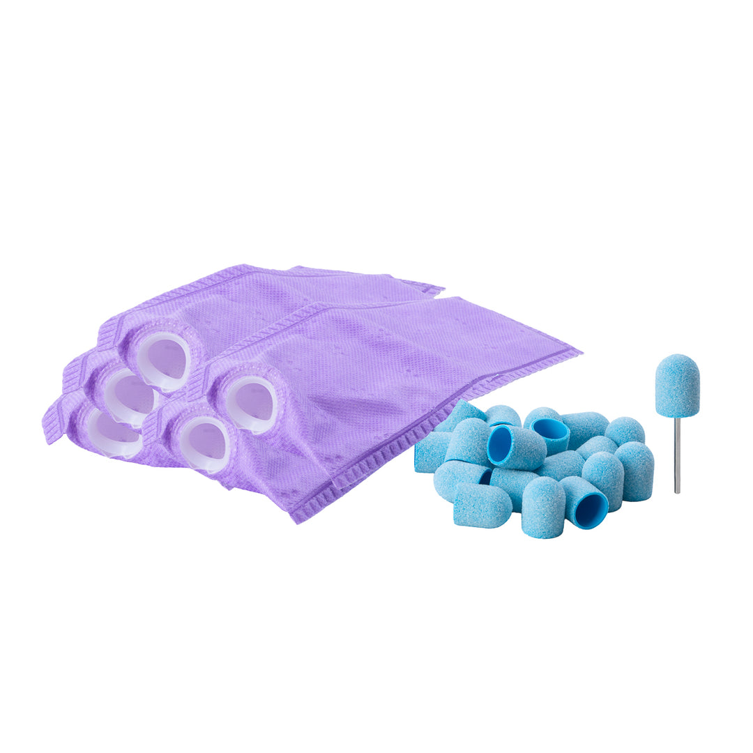 Exo Pedicure Set 5 Filter, Gummiträger 13 mm und 20 Blue Med Caps