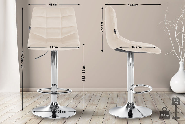 2er-Set Barhocker 107 Samt Creme - Bild 2