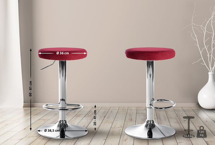 2er-Set Barhocker 109 Samt Rot - Bild 2